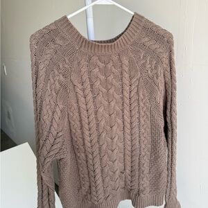 Aerie Cable Knit Sweater in Taupe